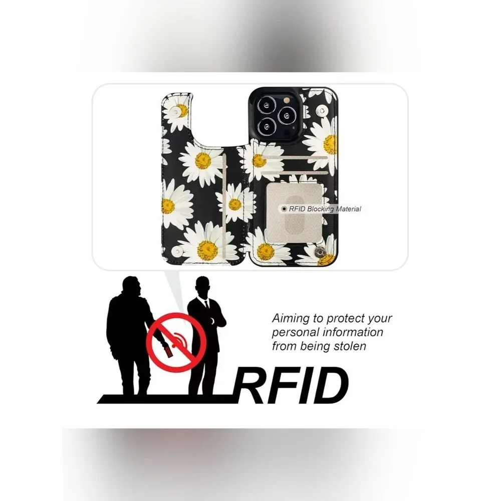 Daisy Print Wallet Phone Case - Black & White